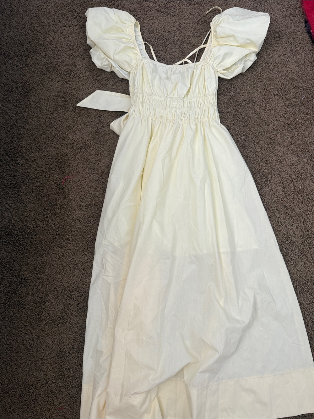 Girls' Cream Puff-Sleeve Maxi Dress with Smocked Bodice